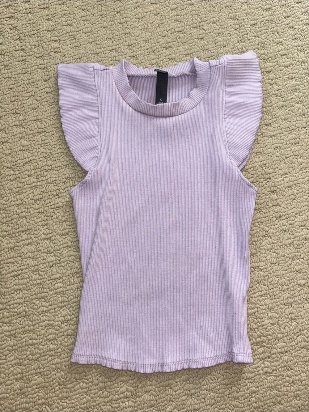 Alya Lavender Ribbed Flutter Sleeve Top